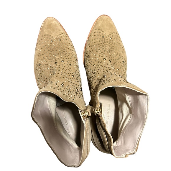 ZARA Tan Suede Gold Studded Point Toe Side Zip Double Buckle Bootie-Size 7.5 - Picture 11 of 16